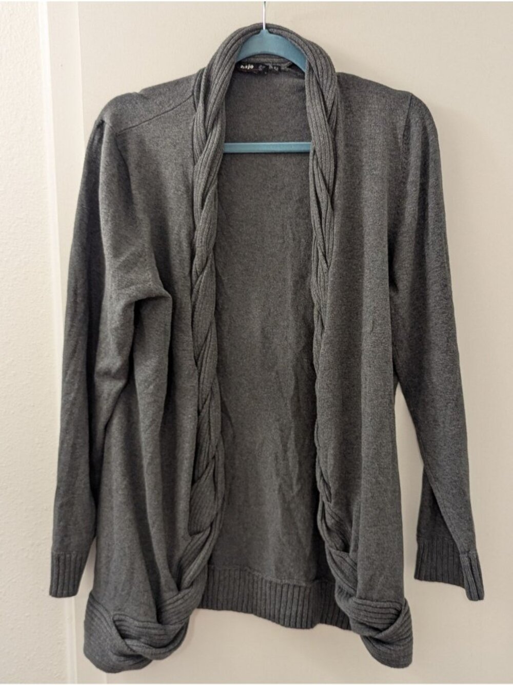 Hajo Womens Gray Braided-Trim Open Front Cardigan Sweater Size 42